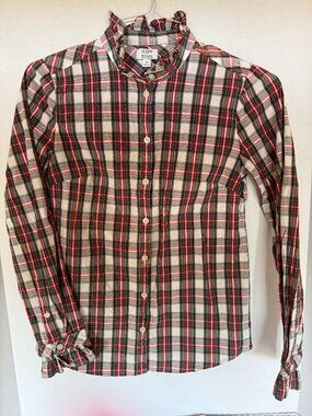J Crew Factory Women's Ruffle collar and sleeve button down shirt A-006